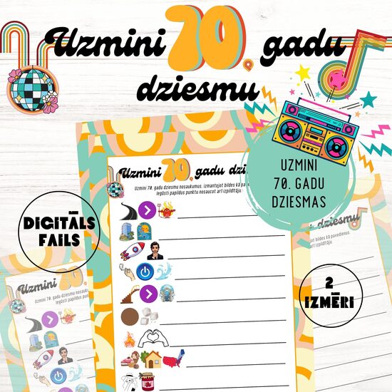 Spēle "Uzmini 70. gadu dziesmu", digitāls PDF fails